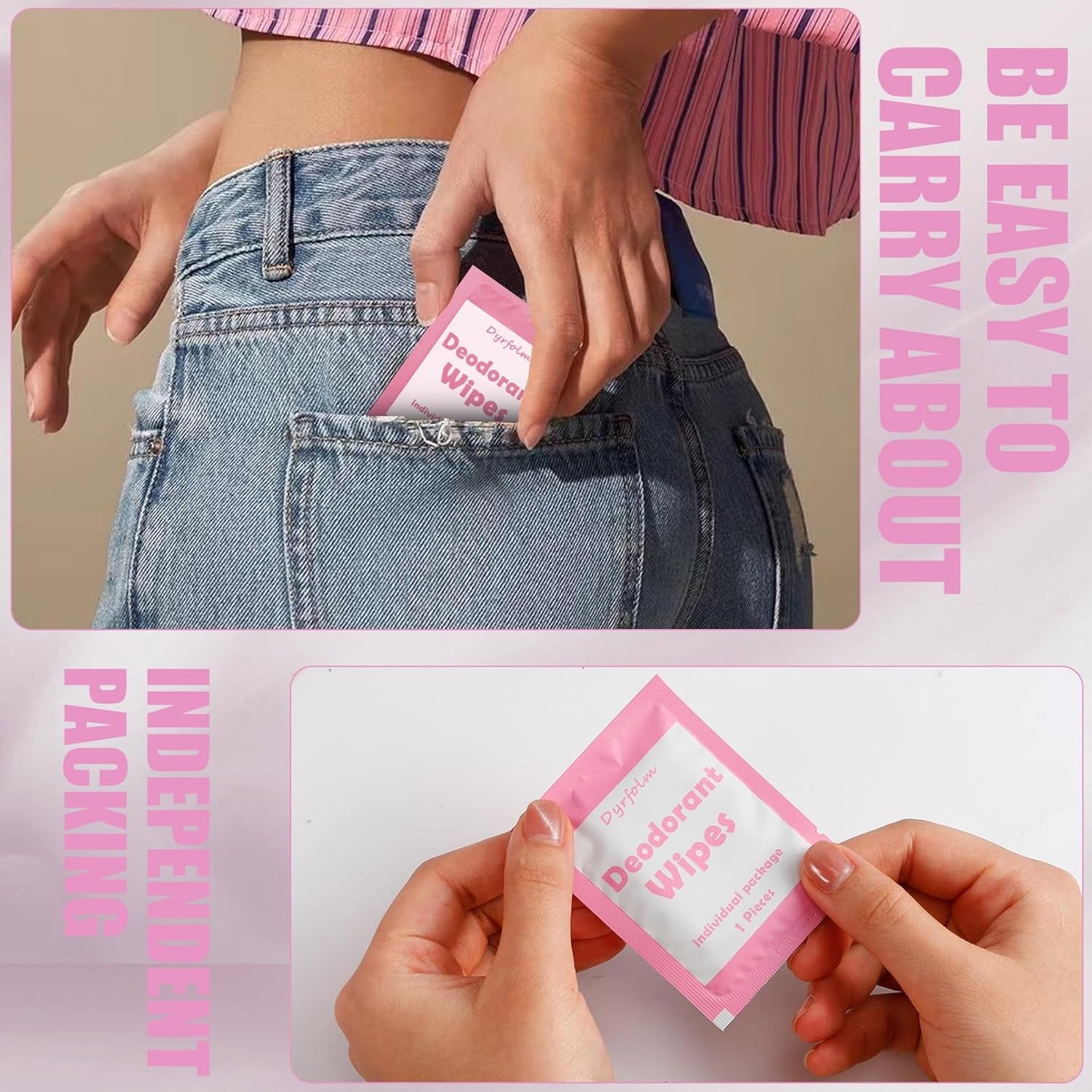 200 Pcs Underarm Deodorant Wipes,Travel Deodorant Wipes,Individually Wrapped Antiperspirant Wipe,Sweat Body Wipe for Women Men Adults Sports Travel Essentials(Pink)