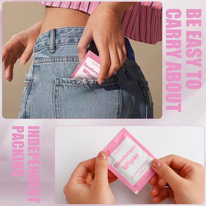 200 Pcs Underarm Deodorant Wipes,Travel Deodorant Wipes,Individually Wrapped Antiperspirant Wipe,Sweat Body Wipe for Women Men Adults Sports Travel Essentials(Pink)