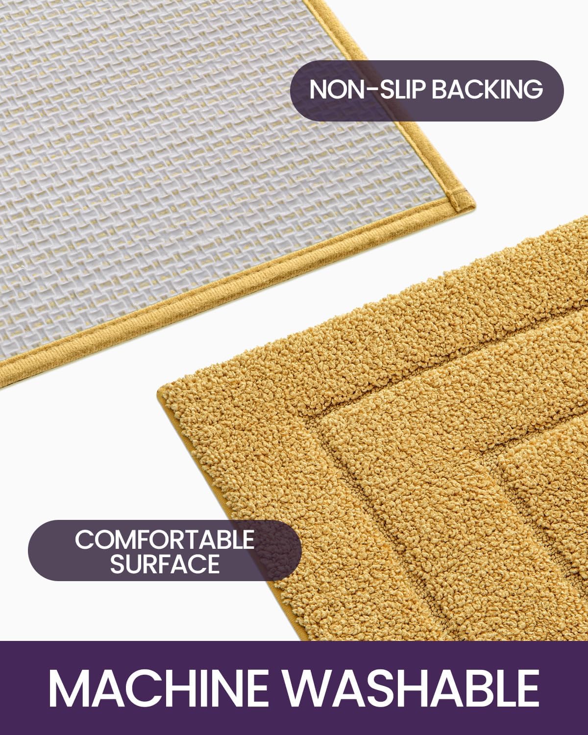 DEXI Bathroom Rug 36x24, Non Slip Washable Bath Mat for Shower Floor, Absorbent Soft Bathmat with Rubber Backing, Quick Dry Microfiber Carpet, Yellow
