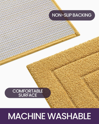 DEXI Bathroom Rug 24x16, Non Slip Washable Bath Mat for Shower Floor, Absorbent Soft Bathmat with Rubber Backing, Quick Dry Microfiber Carpet, Yellow