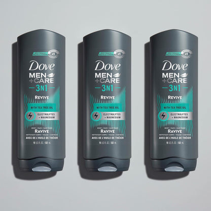 DOVE MEN + CARE Post-Workout Body Wash 3N1 Revive 4 Count For Men With Tea Tree Oil, 18 oz