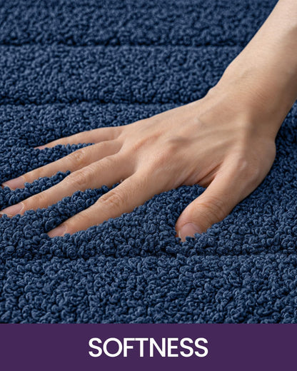 DEXI Bathroom Rug 24x16, Non Slip Washable Bath Mat for Shower Floor, Absorbent Soft Bathmat with Rubber Backing, Quick Dry Microfiber Carpet, Navy