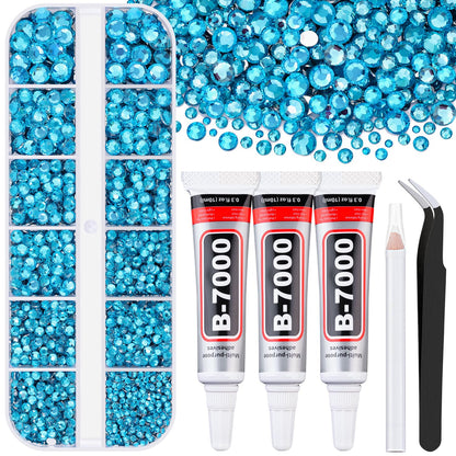 6000Pcs Resin Rhinestones for Bedazzling with 3Pcs B7000 Jewelry Glue, 1 Box Indicolite Flatback Rhinestones for Crafting Crafts DIY, Crystals Gems for Clothing Shoes Tumblers Nail Art Makeup