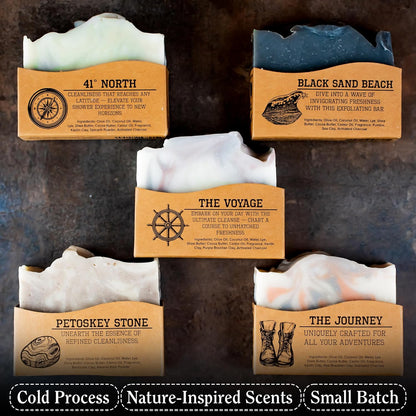 CompassSoap Natural Soap for Men | Skin-Friendly, Hand Made Soap Bar Gift Set | Best Exfoliating and Cleansing Bar Soap for Men | 5 Oz. Variety Pack of 5