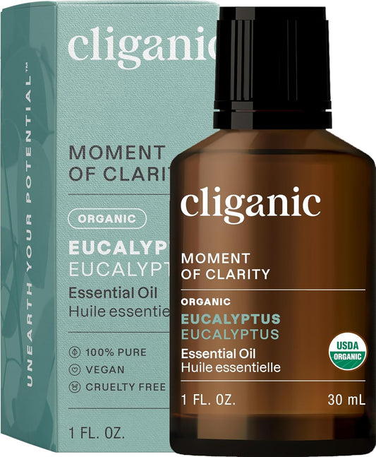 Cliganic Organic Eucalyptus Essential Oil, 100% Pure | Natural Aromatherapy Oil for Diffuser Steam Distilled | Non-GMO Verified (Packaging May Vary)