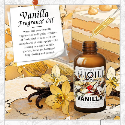 HIQILI Vanilla Fragrance Oil for Body Spray, Diffuser Use, Essential Oil for Candle, Soap, and Women Perfume Making - 1 Fl Oz