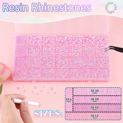 30000Pcs Resin Rhinestones for Bedazzling with 3Pcs B7000 Jewelry Glue, Light Pink AB Flatback Gems Rhinestones for Crafting, Clothing Tumblers Mugs Shoes Fabric Decor Nail Art