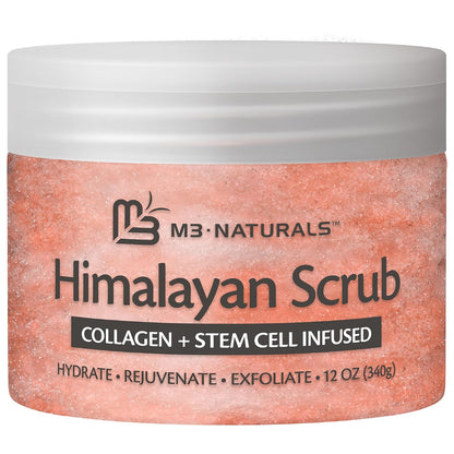 Himalayan Salt Scrub, Face, Foot, and Body Exfoliator with Collagen and Stem Cells, Exfoliating Scrub for Toning, Cellulite, and Skin Care by M3 Naturals