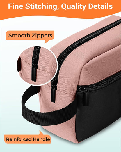 Elviros Travel Toiletry Makeup Bag for Women Hanging Toiletries Dopp Kit Small Bathroom Hygiene Tool and Medicine bag for Traveling Essential Shaving Pouch (Pink&Black)