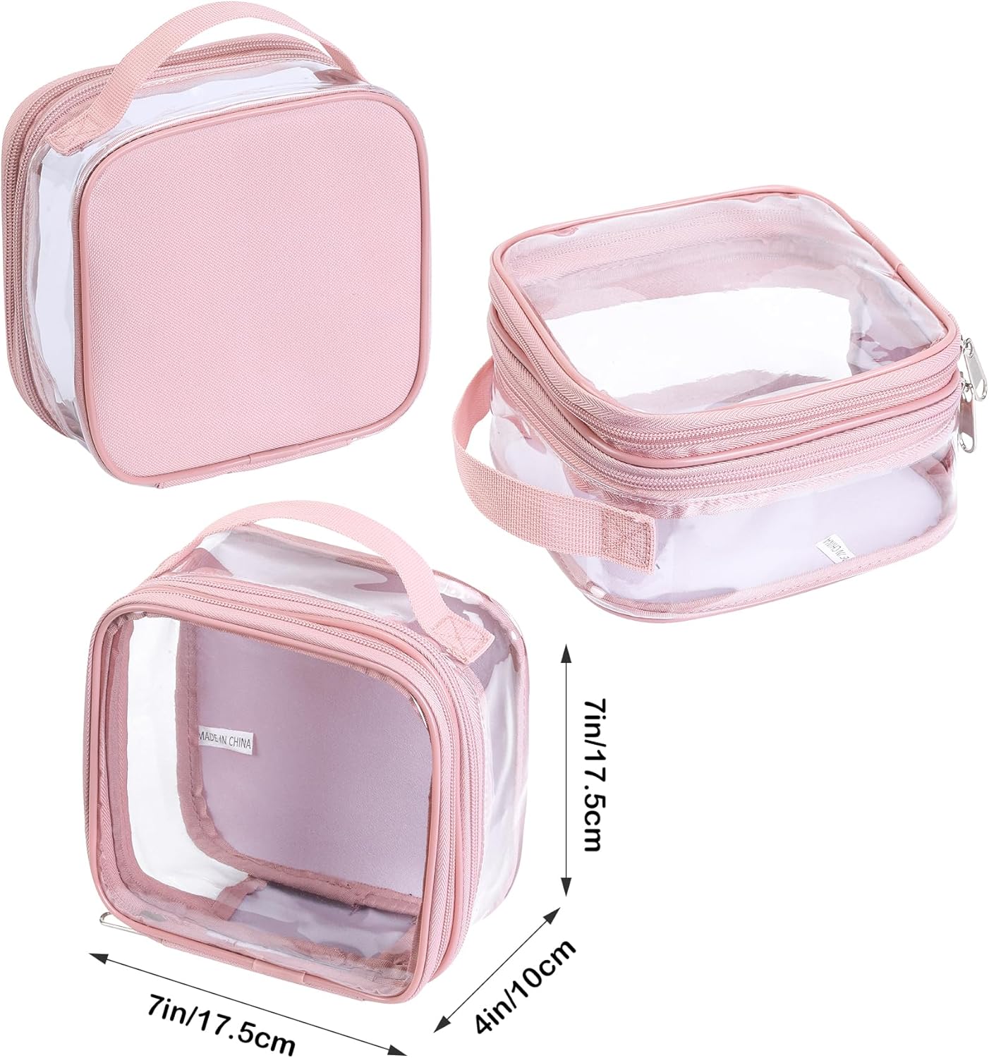 TSA approved small toiletry bag - clear travel pouch carry on case organizer reusable see-through pvc plastic small （pink