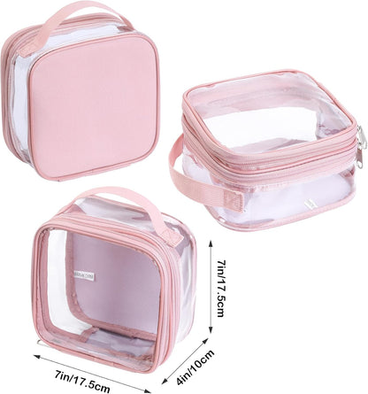 TSA approved small toiletry bag - clear travel pouch carry on case organizer reusable see-through pvc plastic small （pink