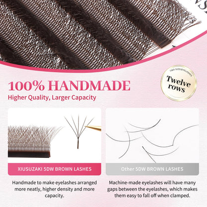 W Lash Extensions Brown 5D Eyelash Extensions W Shape 0.07mm Thickness D Curl Mix 8-15mm Premade Fans Volume Lashes Matte Black Crisscross(W-Brown-5D-0.07-D,8-15mm)