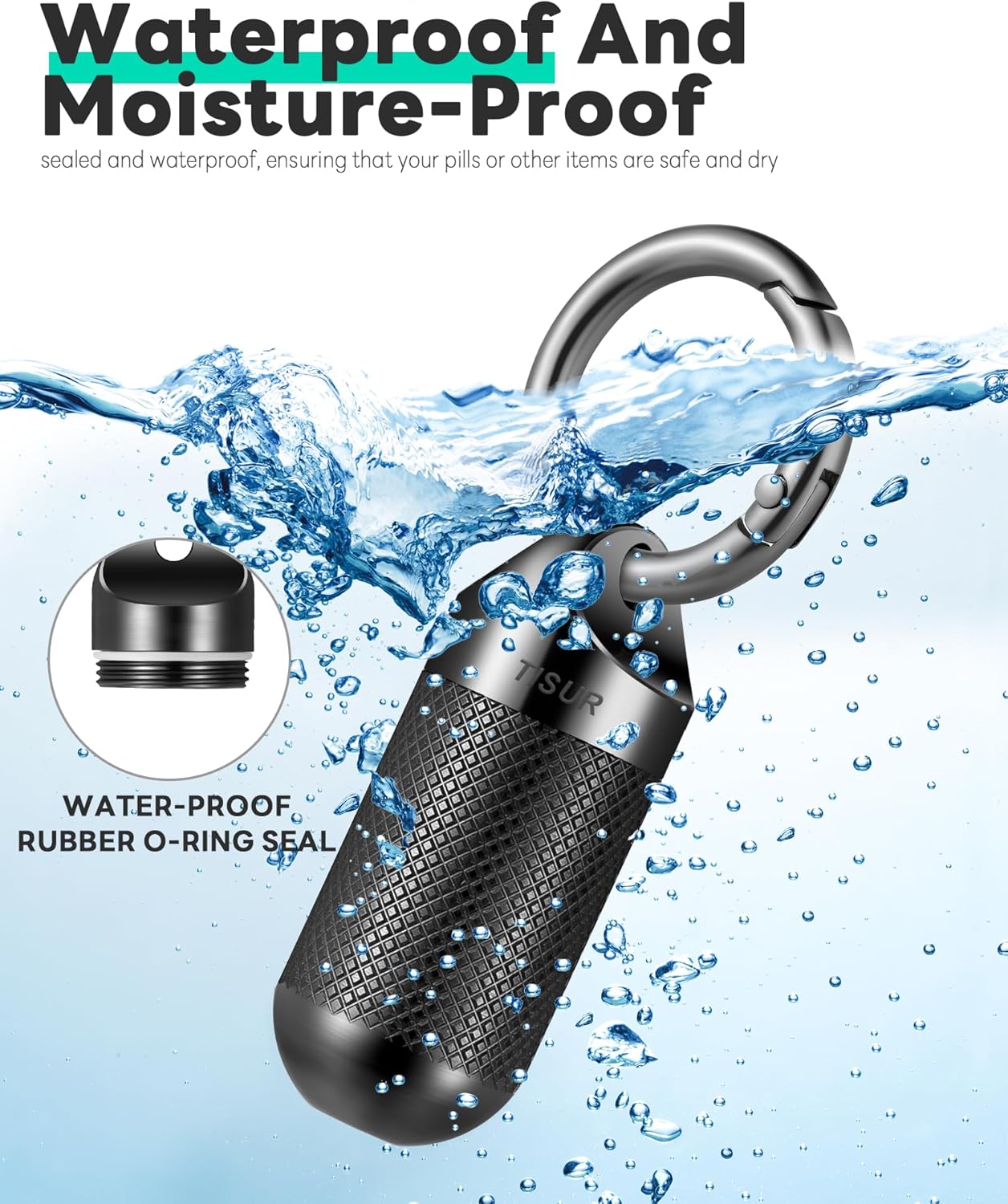 TISUR Small Pill Keychain Container, Mini Portable Titanium Keychain Pill Holder, Pocket Travel Bottle Metal Purse Box Case Black (Large Black-0.63inch)