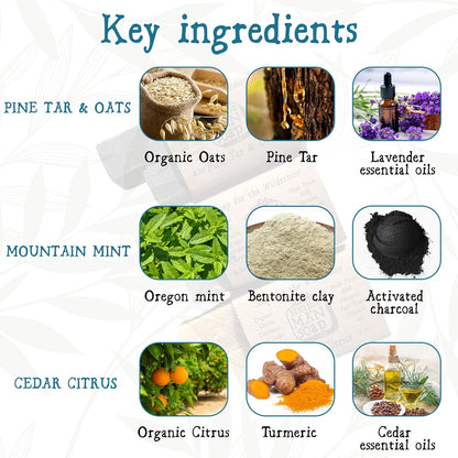 SimpleMan Soap Bar MIX(Pine Tar/Cedar Citrus/Mint)Men’s soap with Organic & Fair Trade Essential Oils-All Natural, Handmade Man Bath Soap Bars-Pack of Six 2.5 Ounce bars(15 Ounces Total)