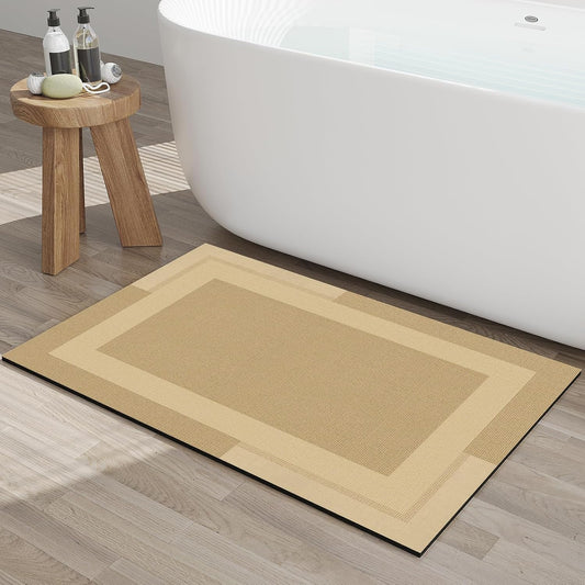 Non Slip Bath Mat, Rubber Backing Ultra Thin Bathroom Rugs Fit Under Door Quick Dry Super Absorbent Washable Bath Rug Shower Mat for Bathroom Floor Bathtub Shower Sink, Easy Care Brown 20"x 32"