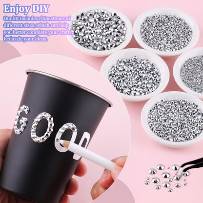 30000Pcs Resin Rhinestones for Bedazzling with Tweezers, Silver Rhinestones for Crafting with B7000 Jewelry Glue for DIY Crafts Clothing Tumblers Shoes Fabric Nail Art