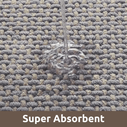 AMOAMI Chenille Bath Mat Super Absorbent Bathroom Mat Quick Dry Bath Mats for Bathroom Rubber Backed Bathroom Rugs Non Slip Washable Fit Under Door, Front of Bathtub, Sink, LIGHTGREY&Beige 20"x32"