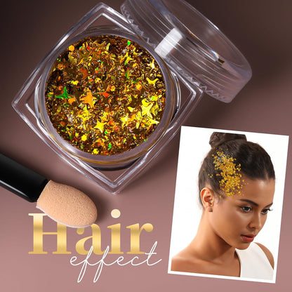 Teenitor Face Glitter Body Glitter, Gold Body Glitter Gel, Hair Glitter Gel, 6 Shapes Rave Glitter, Festival Makeup Glitters Gel, Chunky Sparkling Glitter Gel for Face, Body, Hair