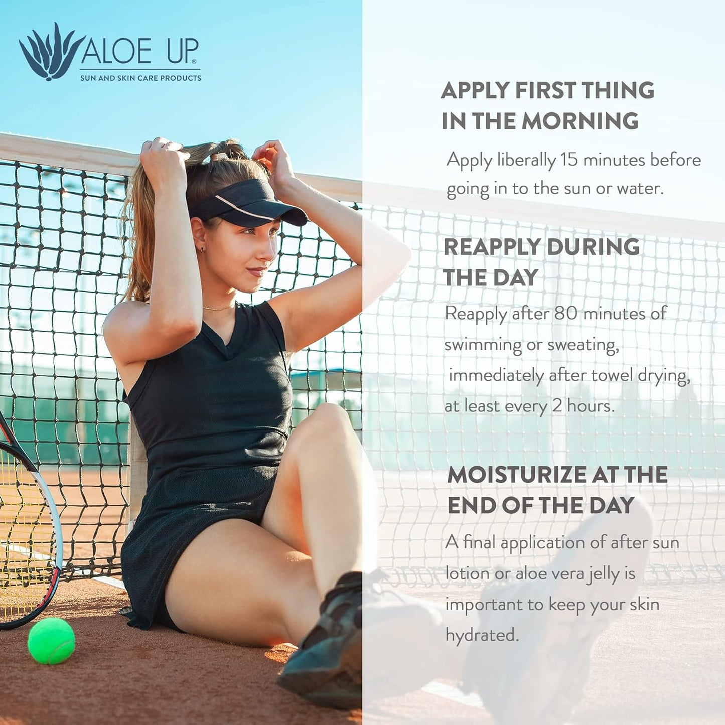 Aloe Up Sport Sunscreen Lotion SPF 15 - Broad Spectrum UVA/UVB Sunscreen Protector for Face and Body - With Hydrating Aloe Vera Gel - Non-Greasy - No White Cast - Reef Safe - Fragrance-Free - 6 Oz