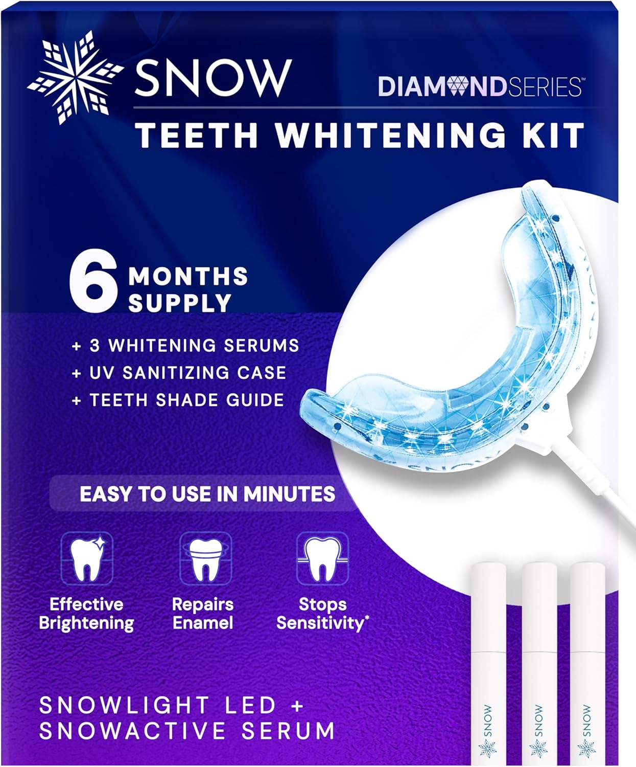 Snow Teeth Whitening Kit - Snow Teeth Whitening Serum and LED Mouthpiece Whitener, Formulated with Hydroxyapatite, Good for 6 Months - Wired Kit with 3 Wands