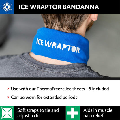 Ice Wraptor Bandana + 6 inserts:Just Add Water & freeze. Keep Neck, Head, oints Cool. Portable Ice Therapy for Pain Relief.Adjustable, Lightweight Comfortable- w/ 6 2.5"x15" Reusable Cryosheet Inserts