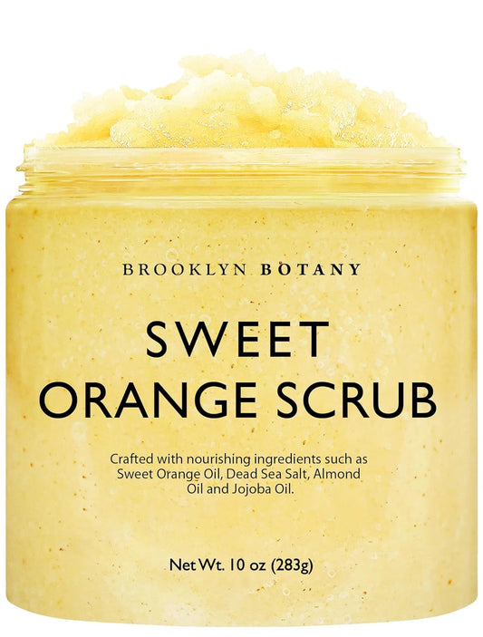 Brooklyn Botany Sweet Orange Body Scrub - Moisturizing and Exfoliating Body, Face, Hand, Foot Scrub - Fights Stretch Marks, Fine Lines, Wrinkles - Great Gifts for Women & Men - 10 oz