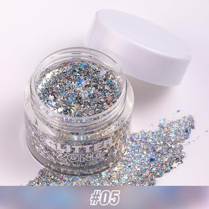 LANGMANNI Holographic Body Glitter Gel for Body, Face, Hair and Lip.Color Changing Glitter Gel Under Light. Vegan & Cruelty Free-1.35 oz (5# Silver Fantasy)