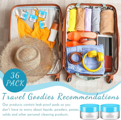 SATINIOR 36 Pieces Plastic Jars with Lids Round Leak Proof Airtight Container Cosmetic Small Empty Jars for Lotions Ointments Travel Toiletries Creams Make up Storage(1 oz,Blue)