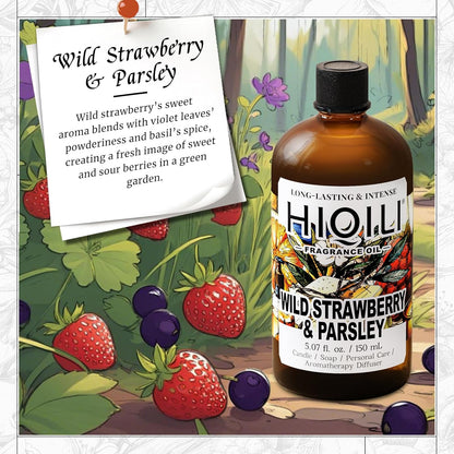 HIQILI Wild Strawberry & Parsley Fragrance Oil for Candle Making, Inspired by J-M.Lone Wild-Straw & Psley, Fresh Soap Scents, DIY Body Spray & Perfume for Women - 5.07 Fl Oz