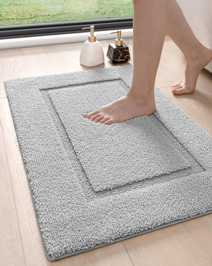 DEXI Bathroom Rugs 24x16, Washable Non Slip Bath Mat for Shower Floor, Absorbent Quick Dry Bathmat with Rubber Backing, Ultra Soft Plush Carpet for Tub, Light Grey