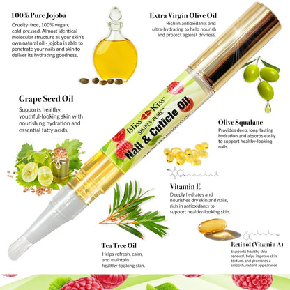 Bliss Kiss | 4 Juicy Raspberry | Oil Cuticle Pen w/Vitamin E & Jojoba⏤Nail Strengthener Nail Growth Serum for Brittle Peeling Breaking Thin Nails