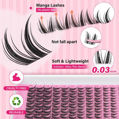 PRO LASHBEAUTY Manga Lash Clusters, Eyelash Clusters 8-16 Mixed Cluster Eyelash Extensions Mixed Lash Extension Volume Reusable Soft & Comfortable (Genie,8-16mix)