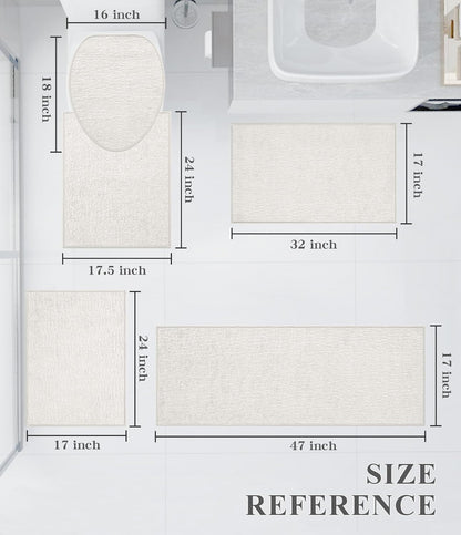 chakme Bathroom Rug Sets 5 Piece, Ultra Thin Bath Mat Quick Dry Bath Mat Set, Absorbent Bath Mat for Bathroom Non Slip Machine Washable, (White, 5 Piece)