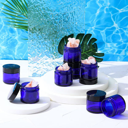 Domensi 48 Pcs 2 oz Glass Jars with Lids Travel Size Round Leakproof Empty Cosmetic Jars with Inner Liners Lid for Storing Makeup Lotions Face Cream Ointments Candle DIY Making (Cobalt Blue)