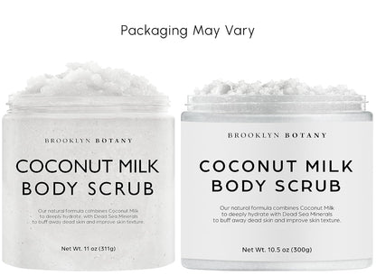 Brooklyn Botany Coconut Milk Body Scrub - Moisturizing and Exfoliating Body, Face, Hand, Foot Scrub - Fights Stretch Marks, Fine Lines, Wrinkles - Great Gifts for Women & Men - 10 oz