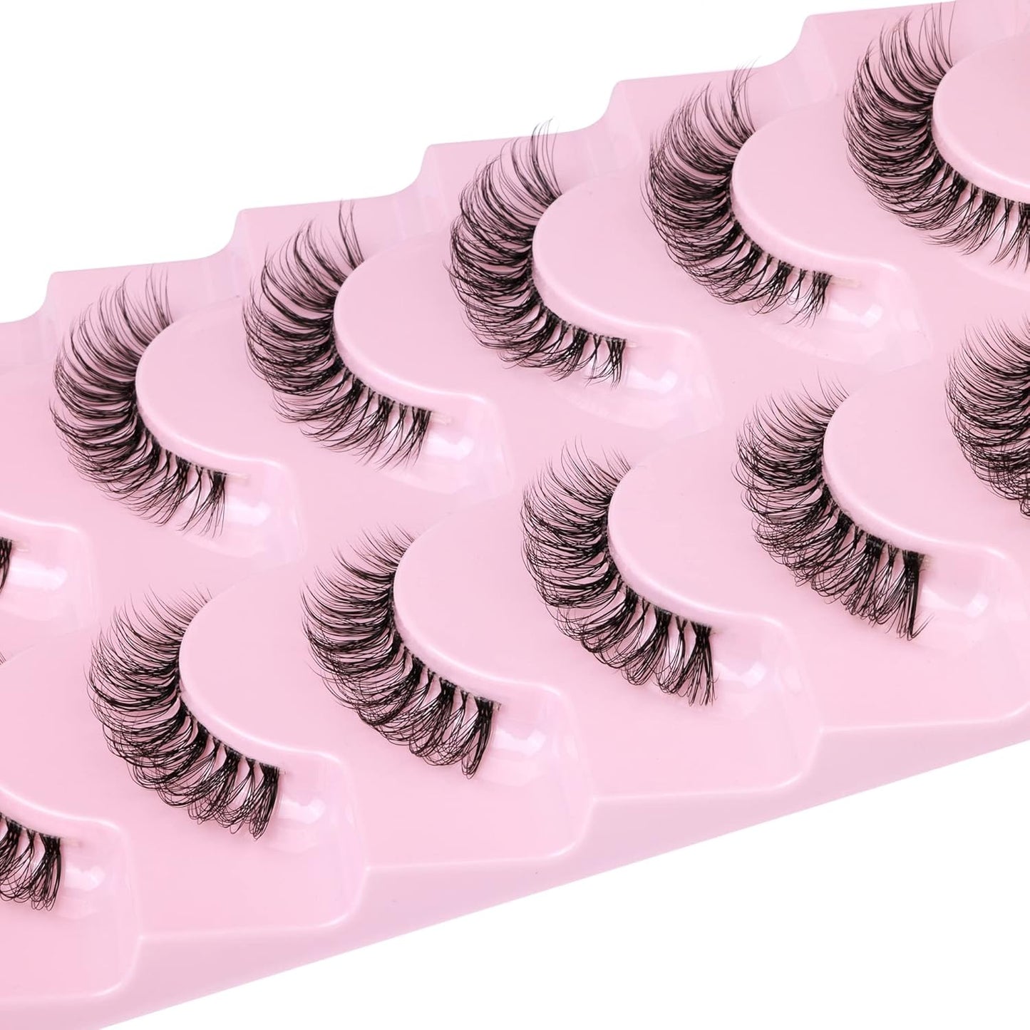 JIMIRE Lashes Natural Look Clear Band Demi-Wispies Short False Eyelashes Fluffy 3D Cat Eye 13MM Strip Lashes 7 Pairs Pack
