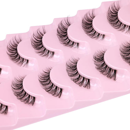 JIMIRE Lashes Natural Look Clear Band Demi-Wispies Short False Eyelashes Fluffy 3D Cat Eye 13MM Strip Lashes 7 Pairs Pack