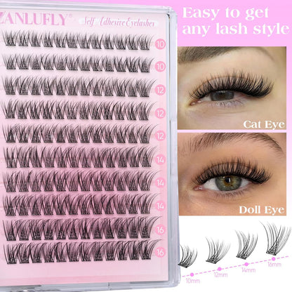 Self Adhesive Eyelashes Natural Self Adhesive Lash Clusters Pre-glued Eyelashes Clusters C-Curly No Glue Lashes Wispy Cluster Lashes 10-16MM DIY Individual Lashes by zanlufly
