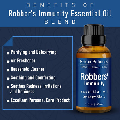 Robbers' Immunity Essential Oil Blend 30 ml - Immune Boost Aromatherapy for Diffusers - Natural Shield Against Impurities - Nexon Botanics