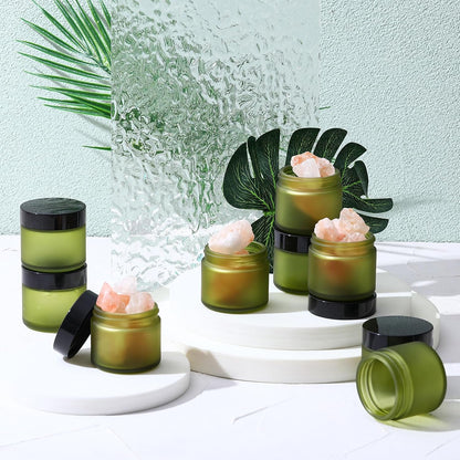 Domensi 48 Pcs 2 oz Glass Jars with Lids Travel Size Round Leakproof Empty Cosmetic Jars with Inner Liners Lid for Storing Makeup Lotions Face Cream Ointments Candle DIY Making (Pea Green)