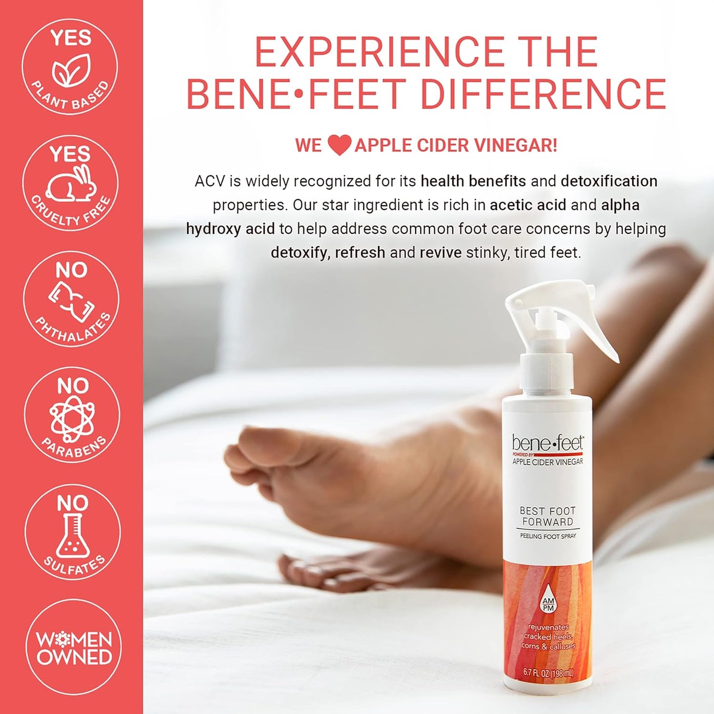 Benefeet Best Foot Forward Peeling Spray - May Help Rejuvenate + Smooth for Cracked Heels, Corns + Calluses Made w/Shea Butter, Apple Cider Vinegar + Tea Tree Oil, 6.7 oz (1 Pack)