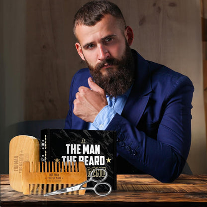 Gifts for Men - Beard Kit Grooming and Care with Brush, Comb, Scissors & Storage Bag - Anniversary Retirement Gifts for Men, Husband Birthday Gift Ideas