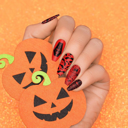 2Pcs Halloween Nail Art Stamping Plate Kit Skull Bat Witch Pumpkin Design Nail Art Plate for Holiday DIY Print Manicure Salon