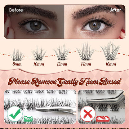 Lash Clusters 0.05mm PBT Fiber Eyelash Clusters, 0.1mm Superfine Invisiband D Curl Diy Lash Extension, 96pcs 8-16mm Individual Like Eyelash Extensions (Dash-D-8-16Mix)