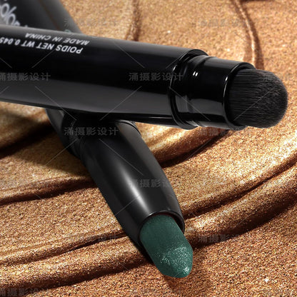 Cream Waterproof Hypoallergenic Eyeshadow Stick, long wear Metallic Glitter Matte Eye Shadow Pencil With Makeup Brush, Eye Brightener, 63 Evergreen Shimmer