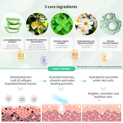 BREYLEE Aloe Vera Eye Masks 60 Pcs-eye Masks with Calming and Hydrating Ingredients, Improve and Firm eye Skin,Under Eye Patches,Eye Patches For Puffy Eyes,Multiple Plant Essences