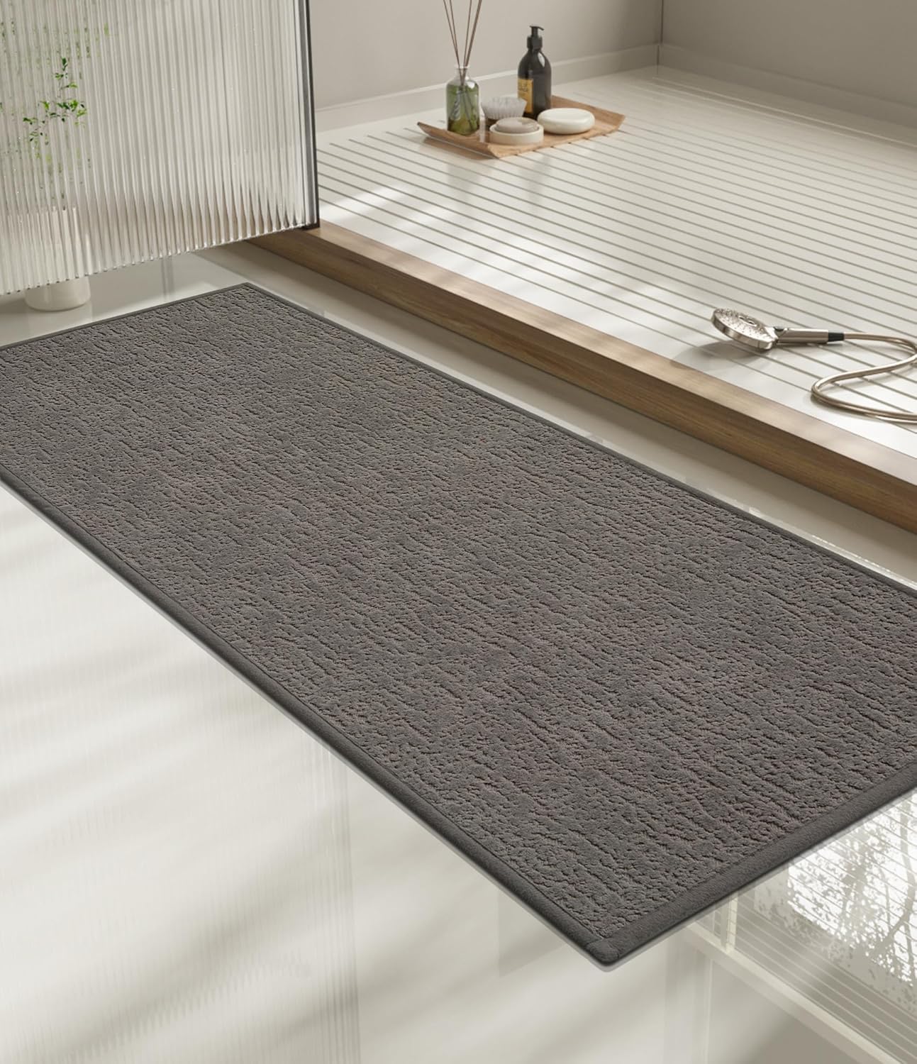 chakme Bathroom Rugs Mat 47x17, Ultra Thin Non Slip Bath Mats Runner Quick Dry Absorbent Bath Mat for Bathroom Floor, (Grey, 47"x17")