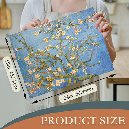 Almond Blossom Tree Dish Drying Mat for Kitchen Counter Decor,Flower Dish Drying Rack Pad Absorbent Reversible Microfiber for Coffee Tableware Sink Countertop 18x24 Inch