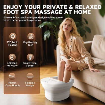 Collapasible Foot Spa Bath Massager with Heat, Pedicure Foot Spa with Bubbles and Jets/Timer/ Temperature Control, Feet Soak Tub for Home, Office, Relaxation and Stress Relief, Gift for Men and Women