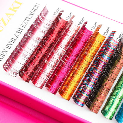 Glitter Spike Tinsel Eyelash Extensions 0.07 Colored Lashes Extension D Curl Lashes 9mm Lash Extensions Soft False Eyelashes Volume Lashes 12 Rows Professional Use(Glitter,0.07-D,9mm)